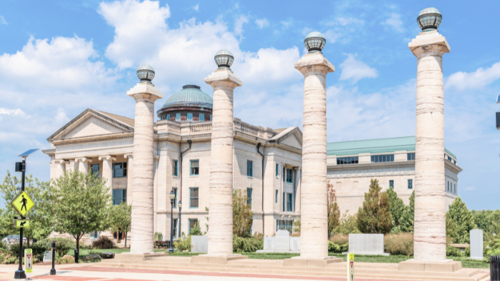 Boone County Courthouse in Columbia, Missouri pictured on a sunny day Boone County Courthouse in Columbia, Missouri where personal injury attorney Ben Nelson works with car accident claimants